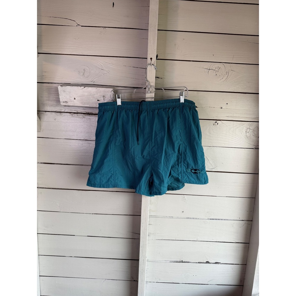 Champion Mens Nylon Swim Shorts Teal Blue Mesh Lined Athletic XL 40-42 Vintage